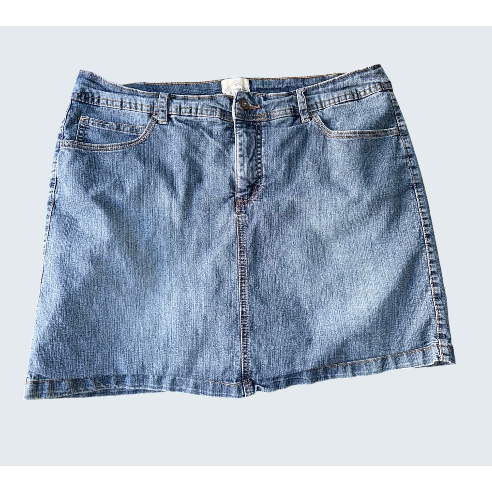 St Johns Bay Denim Skort Womens 12 Medium Wash Blue Stretch Jean Skirt Shorts